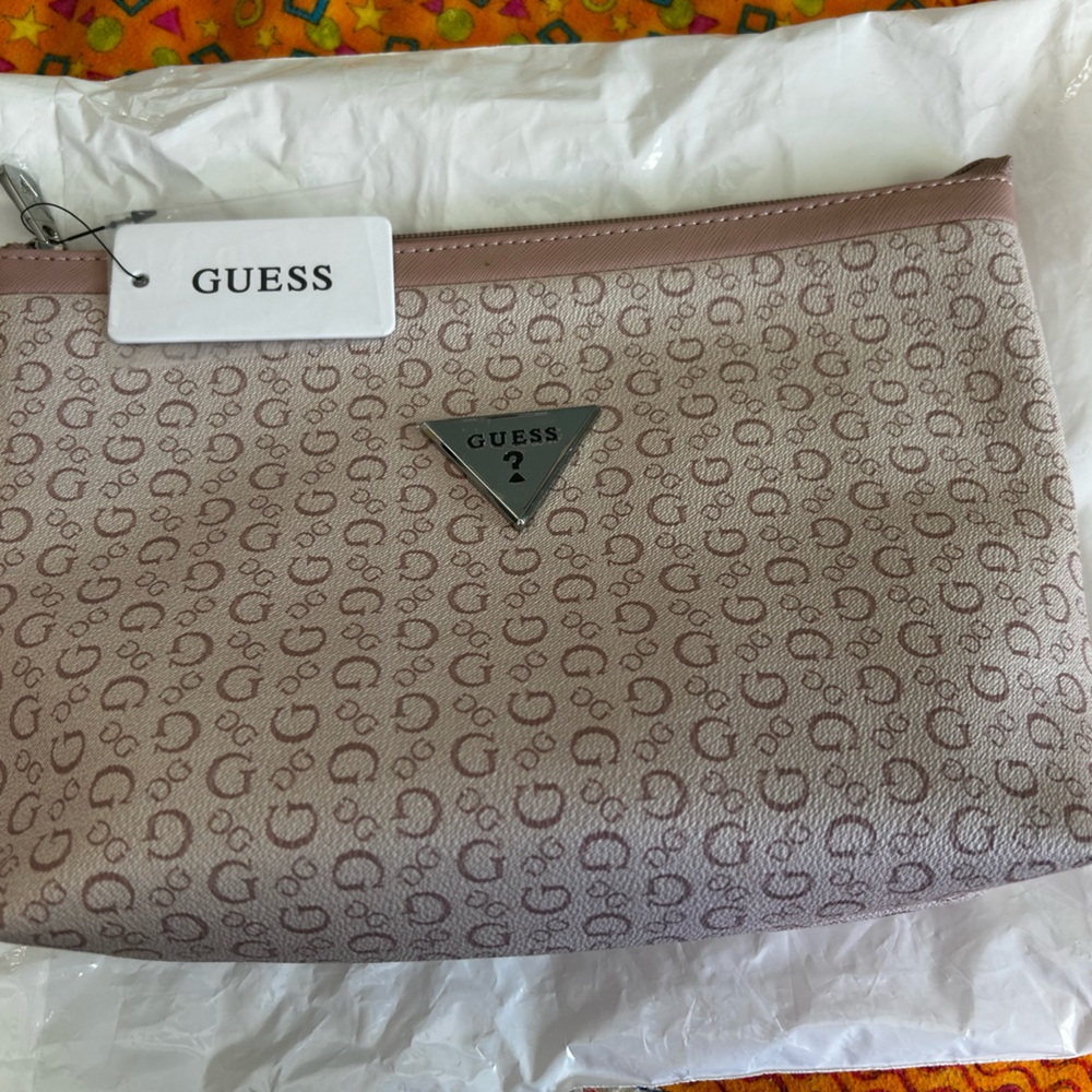 Guess Pink and Brown Patterned Clutch